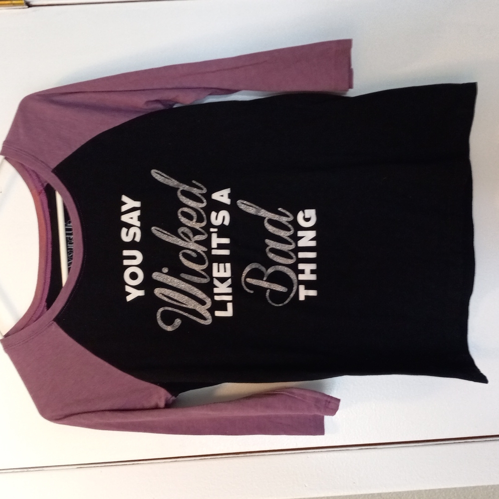 Wound Up black/purple baseball shirt You say  wicked like it's a bad thing M 7/9